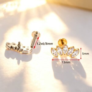 F136 Titanium Five Marquise CZ Crown Labret Stud - Image 2