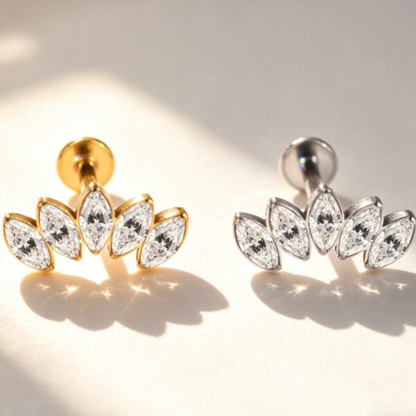 F136 Titanium Five Marquise CZ Crown Labret Stud