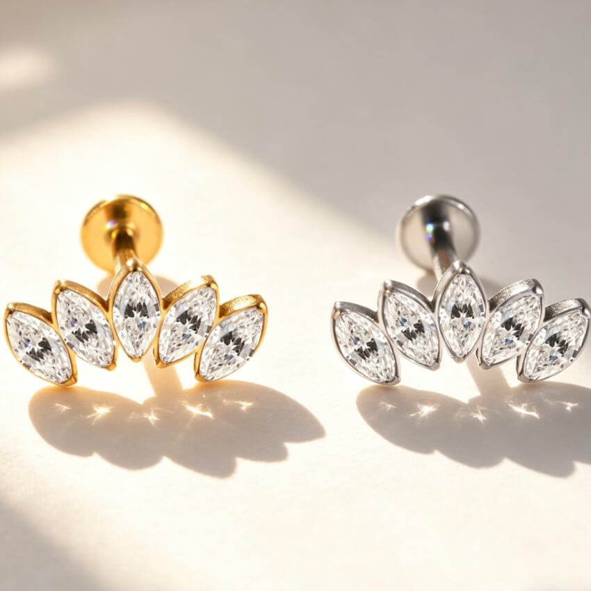 F136 Titanium Five Marquise CZ Crown Labret Stud - Image 1