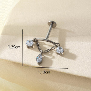 ASTM F136 Titanium CZ Chain Dangle Push-In Labret Stud - Image 2
