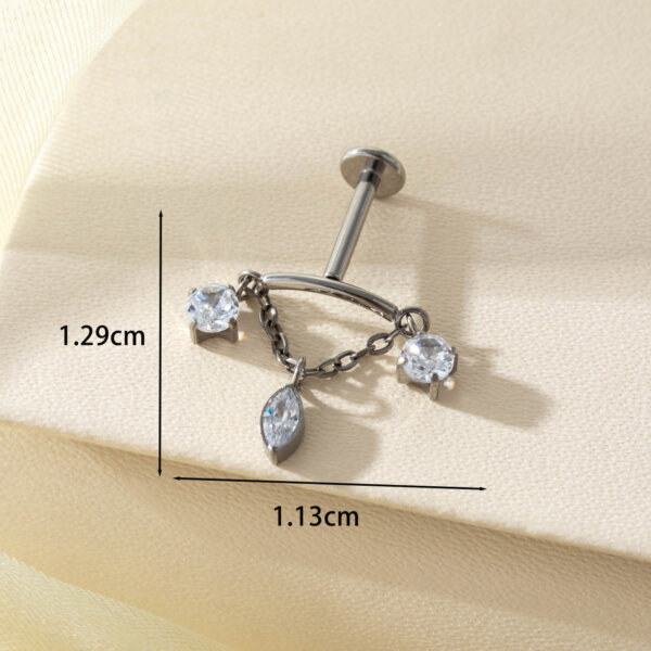 ASTM F136 Titanium CZ Chain Dangle Push-In Labret Stud
