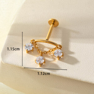 ASTM F136 Titanium CZ Chain Dangle Push-In Labret Stud - Image 3