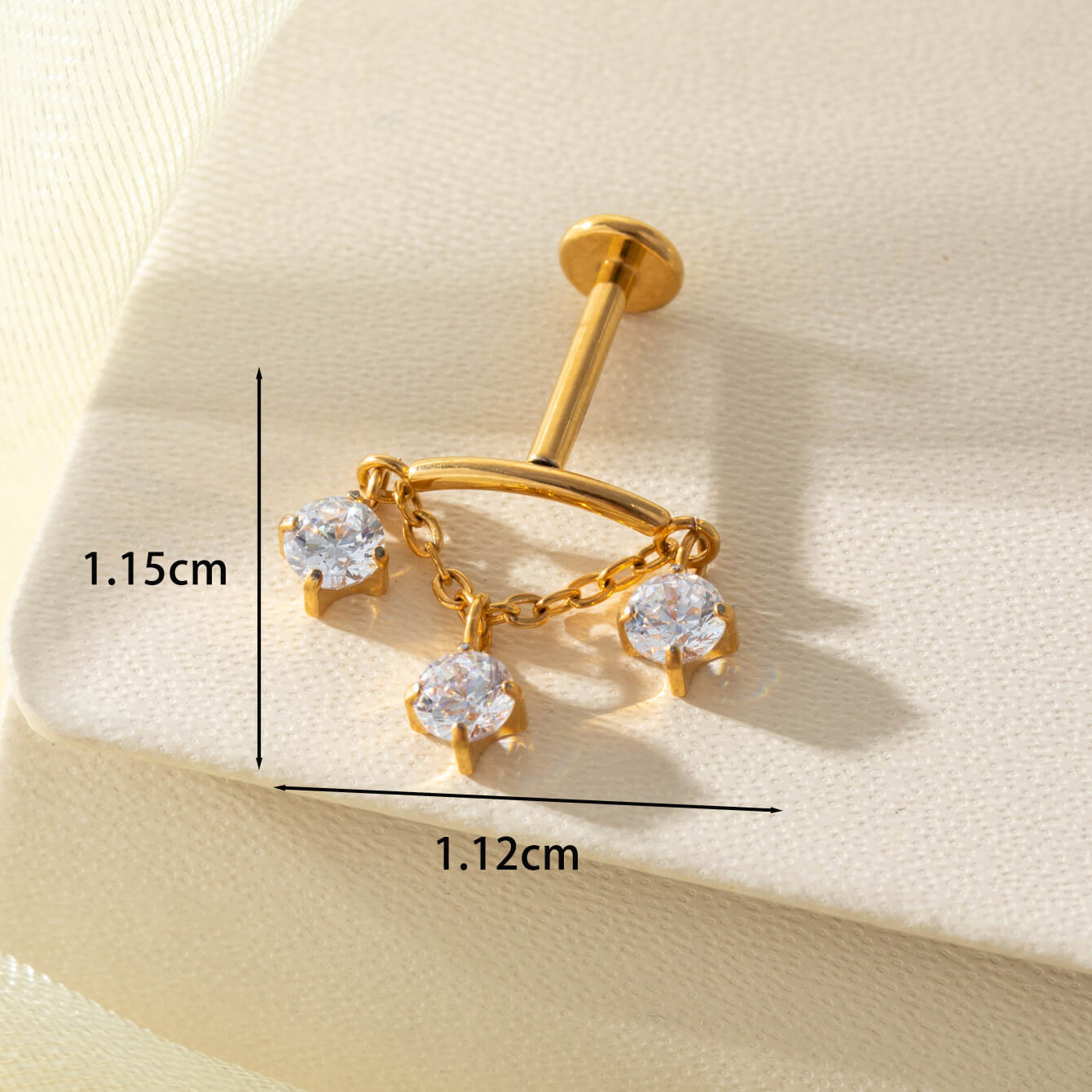 ASTM F136 Titanium CZ Chain Dangle Push-In Labret Stud - Image 3