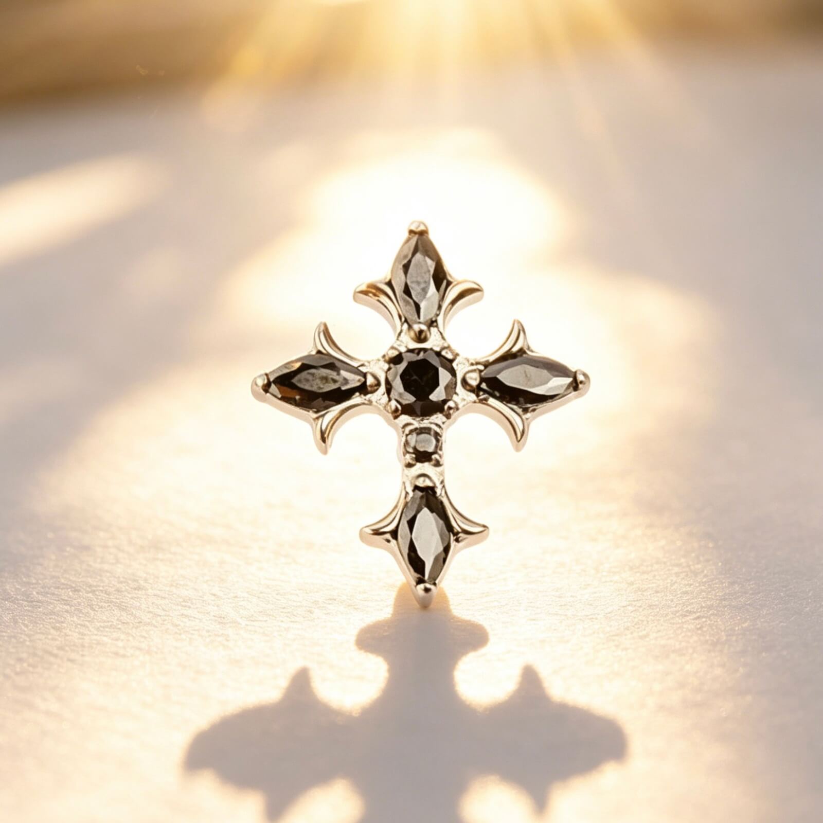 ASTM F136 Titanium Thorn Cross CZ Labret Top - Image 1