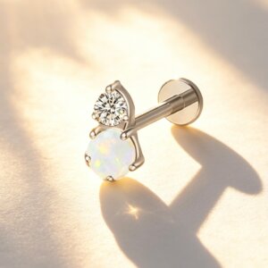 ASTM F136 Titanium Round CZ & Opal Dangle Labret Stud