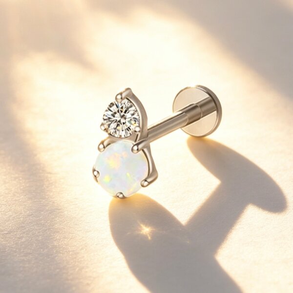 ASTM F136 Titanium Round CZ & Opal Dangle Labret Stud