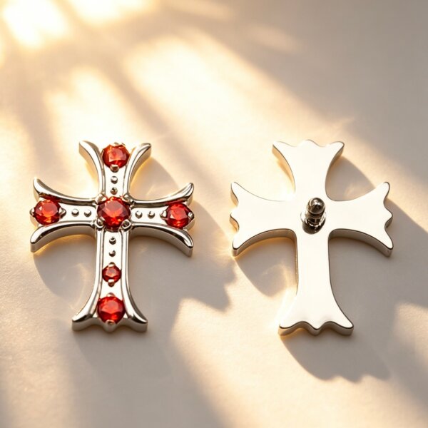 ASTM F136 Titanium Vintage Cross CZ Labret Top