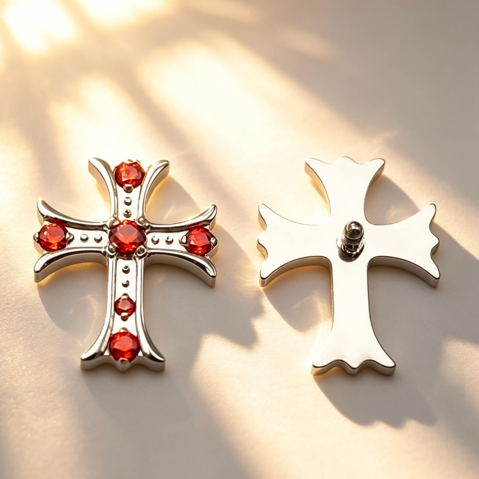 ASTM F136 Titanium Vintage Cross CZ Labret Top - Image 2