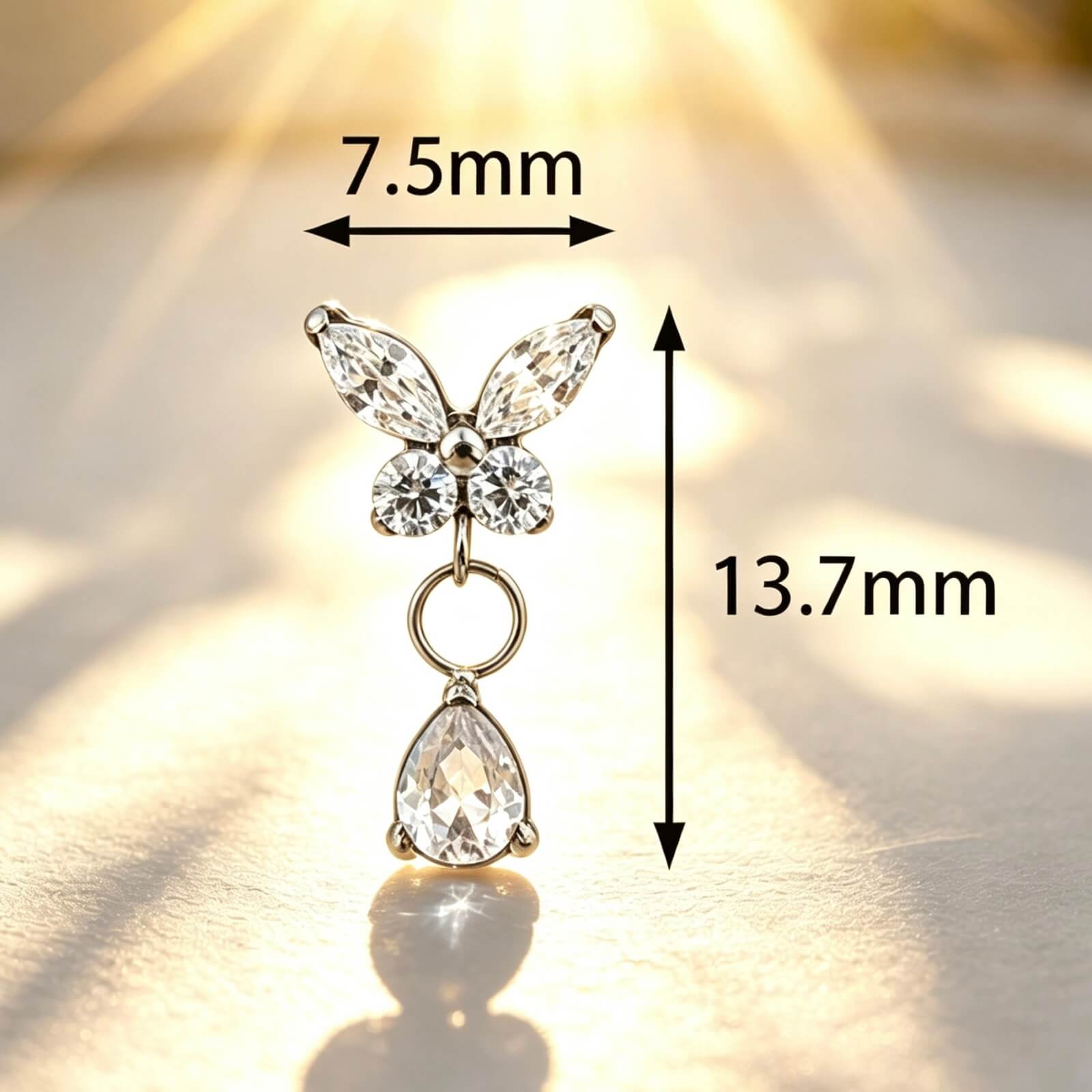 ASTM F136 Titanium Butterfly Marquise CZ Teardrop Dangle Labret Top - Image 2