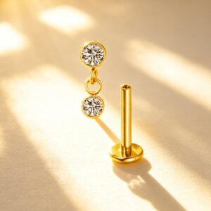 Solid Titanium Round CZ Dangle Labret Stud - Image 2