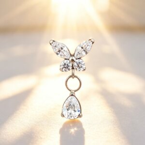 ASTM F136 Titanium Butterfly Marquise CZ Teardrop Dangle Labret Top