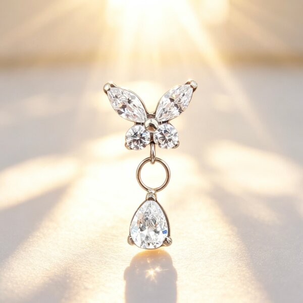 ASTM F136 Titanium Butterfly Marquise CZ Teardrop Dangle Labret Top
