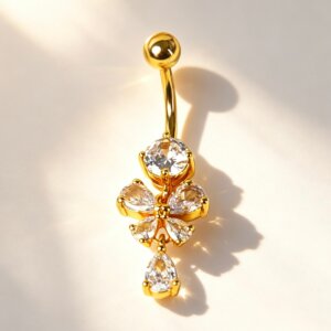 316L Stainless Steel Butterfly & Teardrop CZ Dangle Belly Button Ring - Image 3