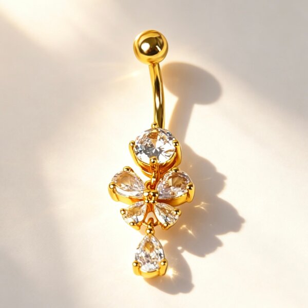 316L Stainless Steel Butterfly & Teardrop CZ Dangle Belly Button Ring