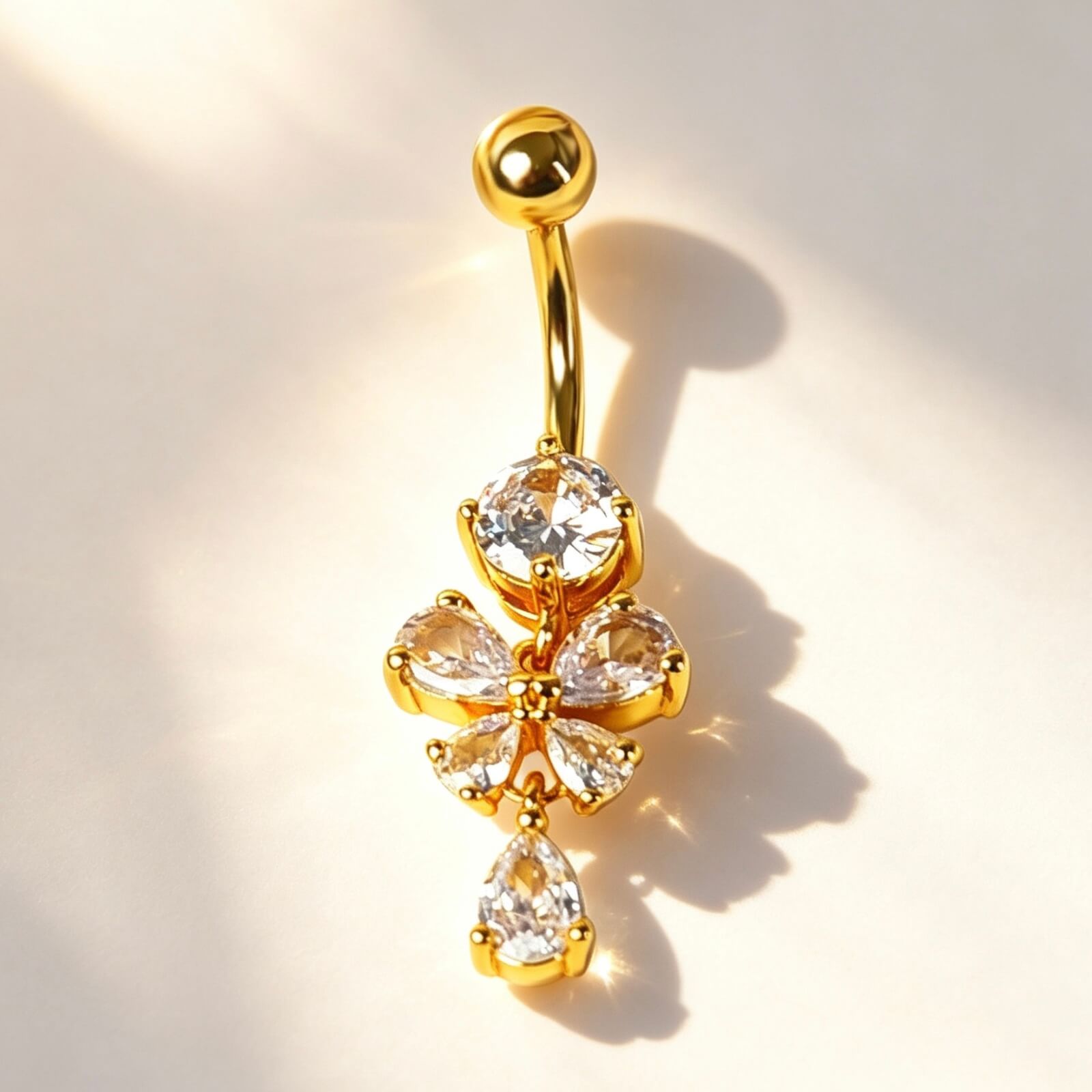 316L Stainless Steel Butterfly & Teardrop CZ Dangle Belly Button Ring - Image 3
