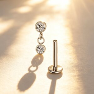 Solid Titanium Round CZ Dangle Labret Stud