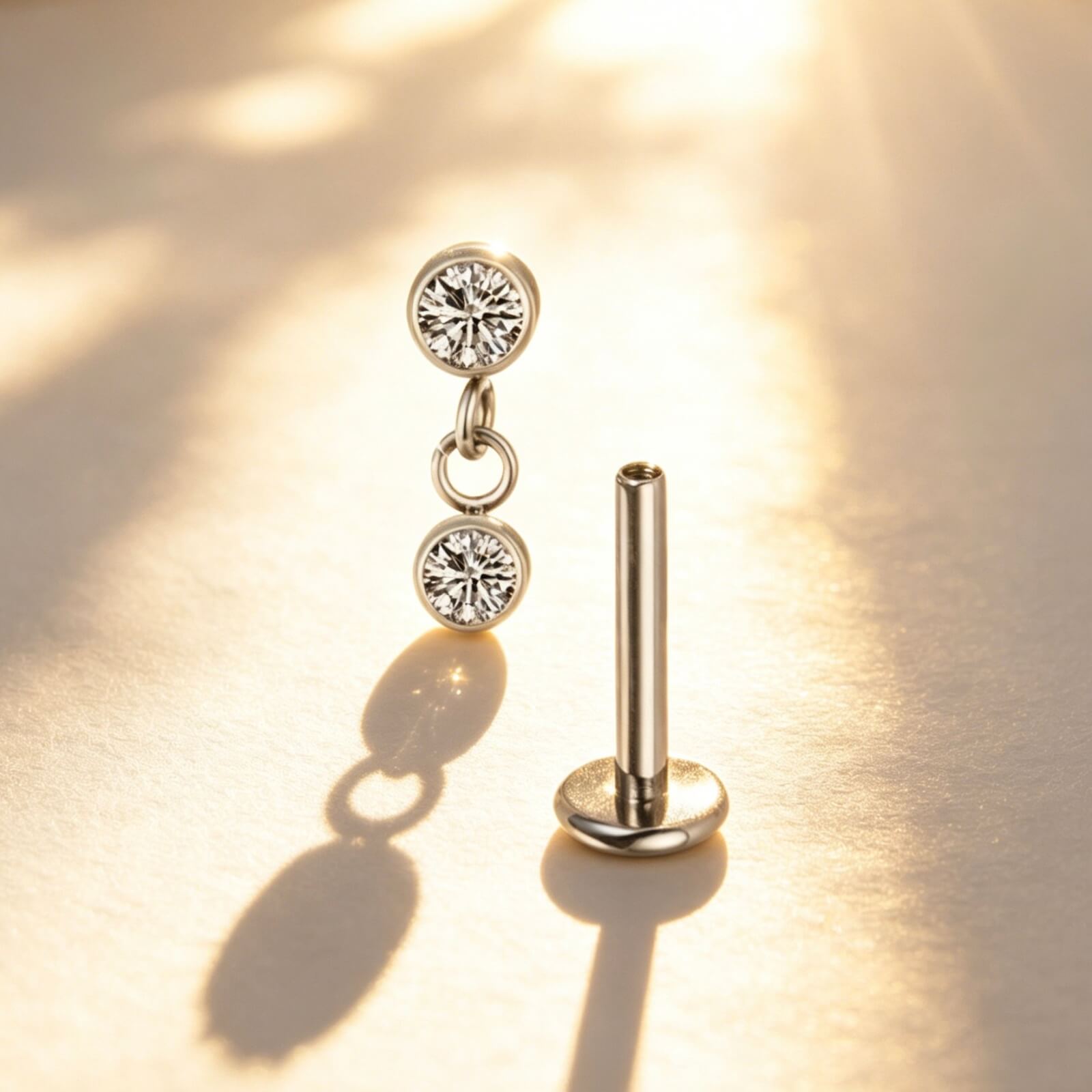 Solid Titanium Round CZ Dangle Labret Stud - Image 1