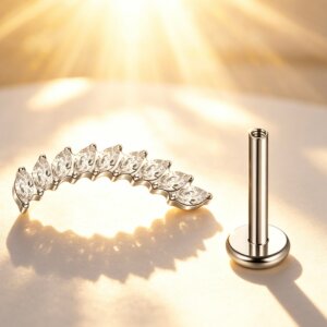 F136 Titanium Marquise CZ Curve Labret Top