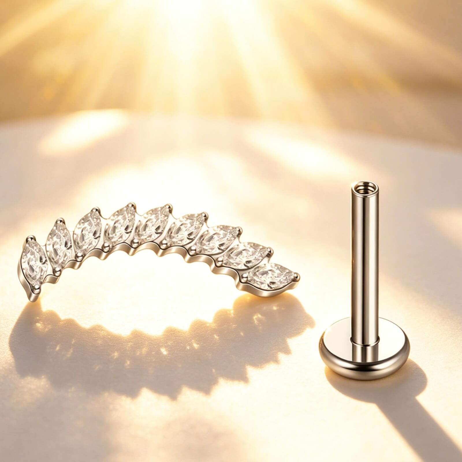 F136 Titanium Marquise CZ Curve Labret Top - Image 1