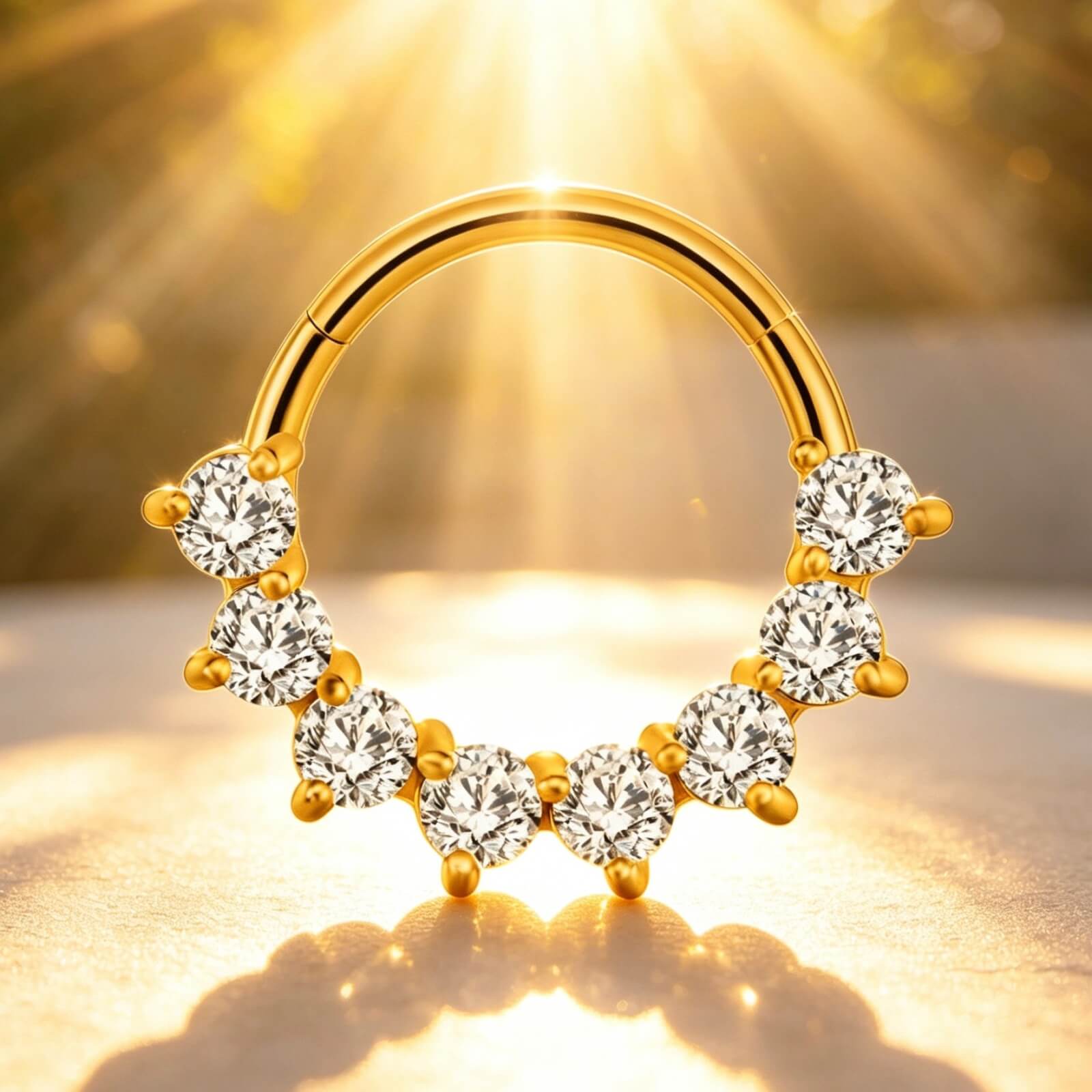 316L Stainless Steel CZ Half Circle Clicker Nose Ring - Image 2