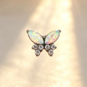 ASTM F136 Titanium Opal Butterfly CZ Labret Top