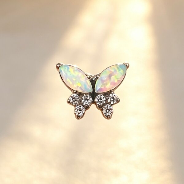 ASTM F136 Titanium Opal Butterfly CZ Labret Top