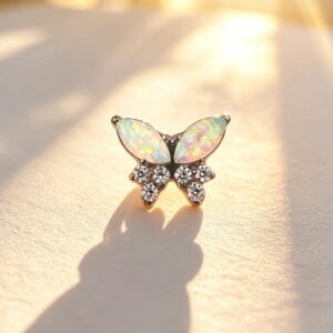 ASTM F136 Titanium Opal Butterfly CZ Labret Top
