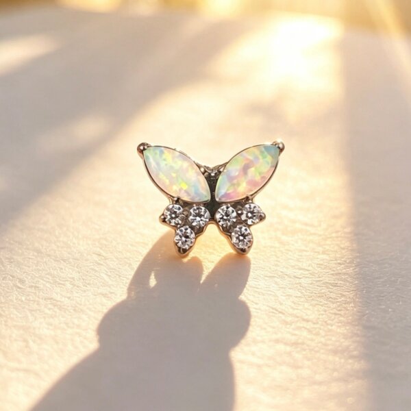 ASTM F136 Titanium Opal Butterfly CZ Labret Top