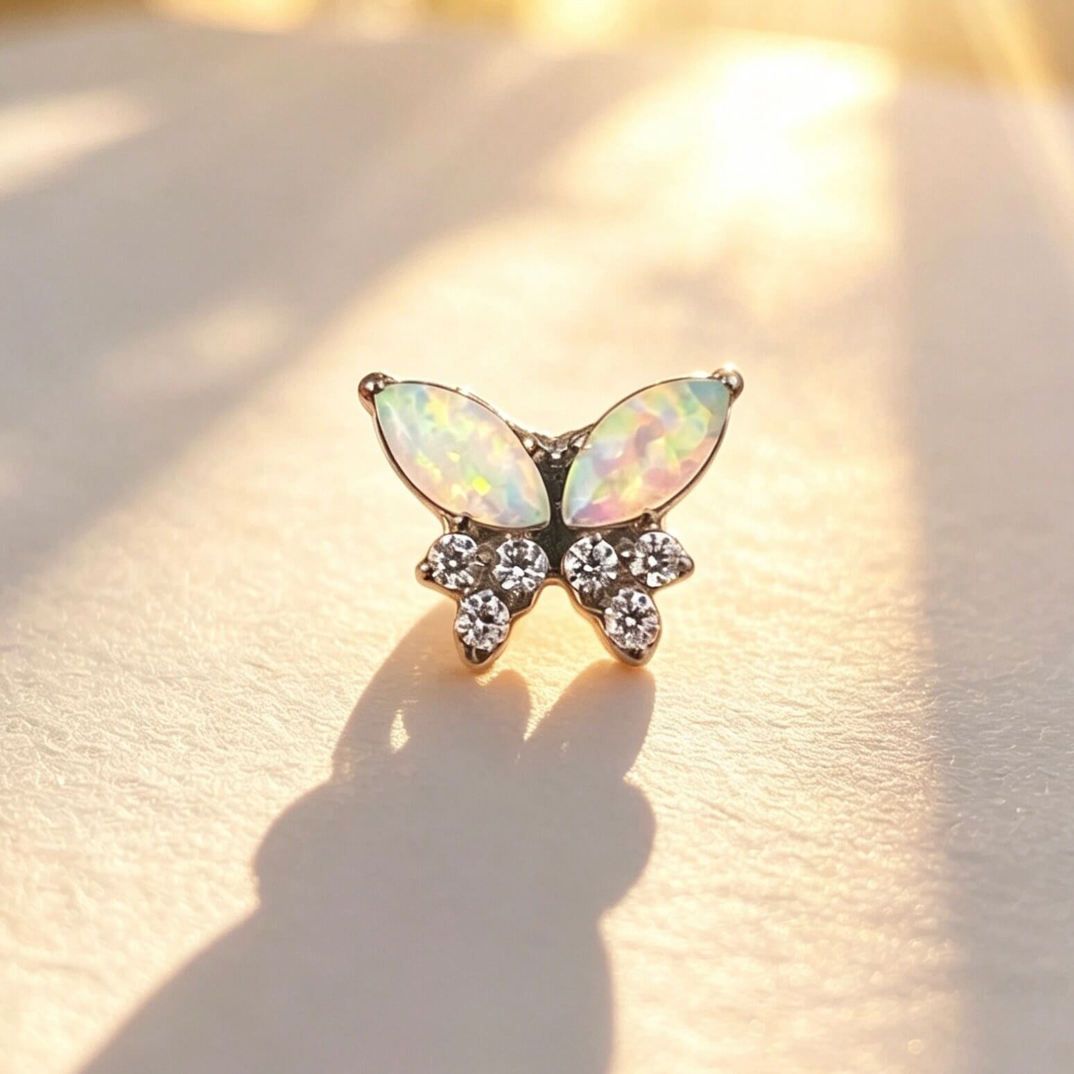 ASTM F136 Titanium Opal Butterfly CZ Labret Top - Image 1