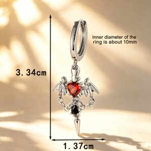 316L Stainless Steel Devil Wing CZ Chain Dangle Hoop Earrings - Image 2