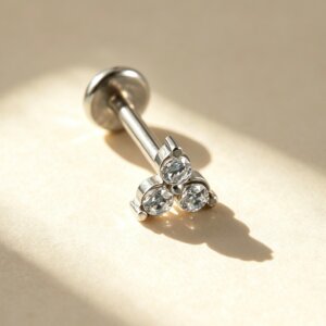 316L Stainless Steel Triangle 3 CZ Internal Thread Labret Stud