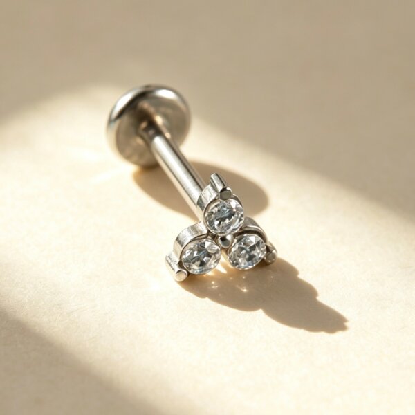 316L Stainless Steel Triangle 3 CZ Internal Thread Labret Stud