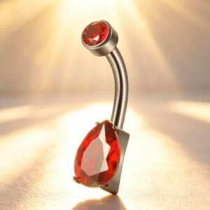 ASTM F136 Titanium Curved Bar Teardrop CZ Navel Belly Ring