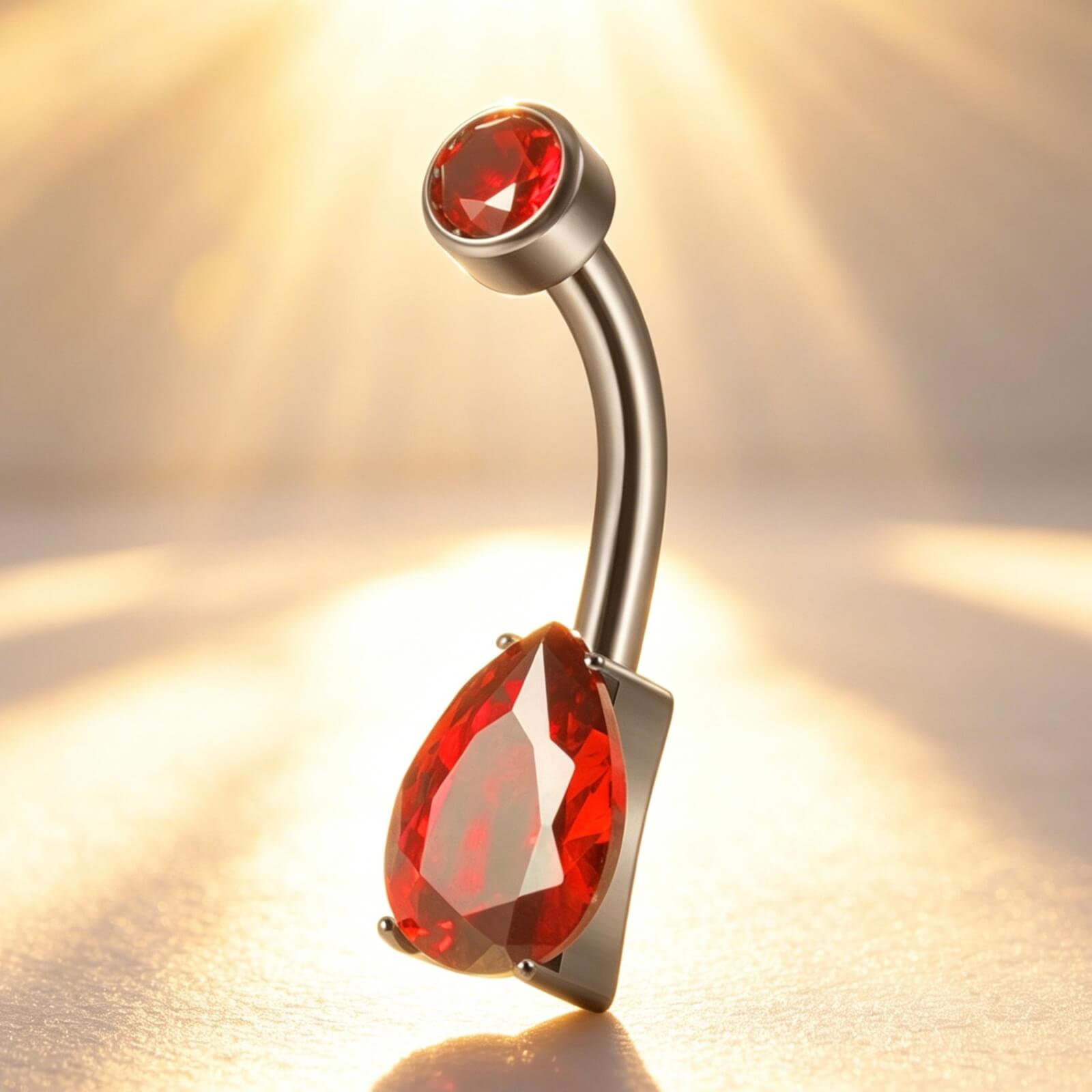 ASTM F136 Titanium Curved Bar Teardrop CZ Navel Belly Ring - Image 1