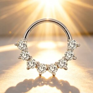 316L Stainless Steel CZ Half Circle Clicker Nose Ring