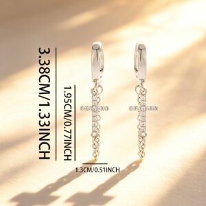 316L Stainless Steel Cross CZ Chain Tassel Hoop Earrings - Image 3