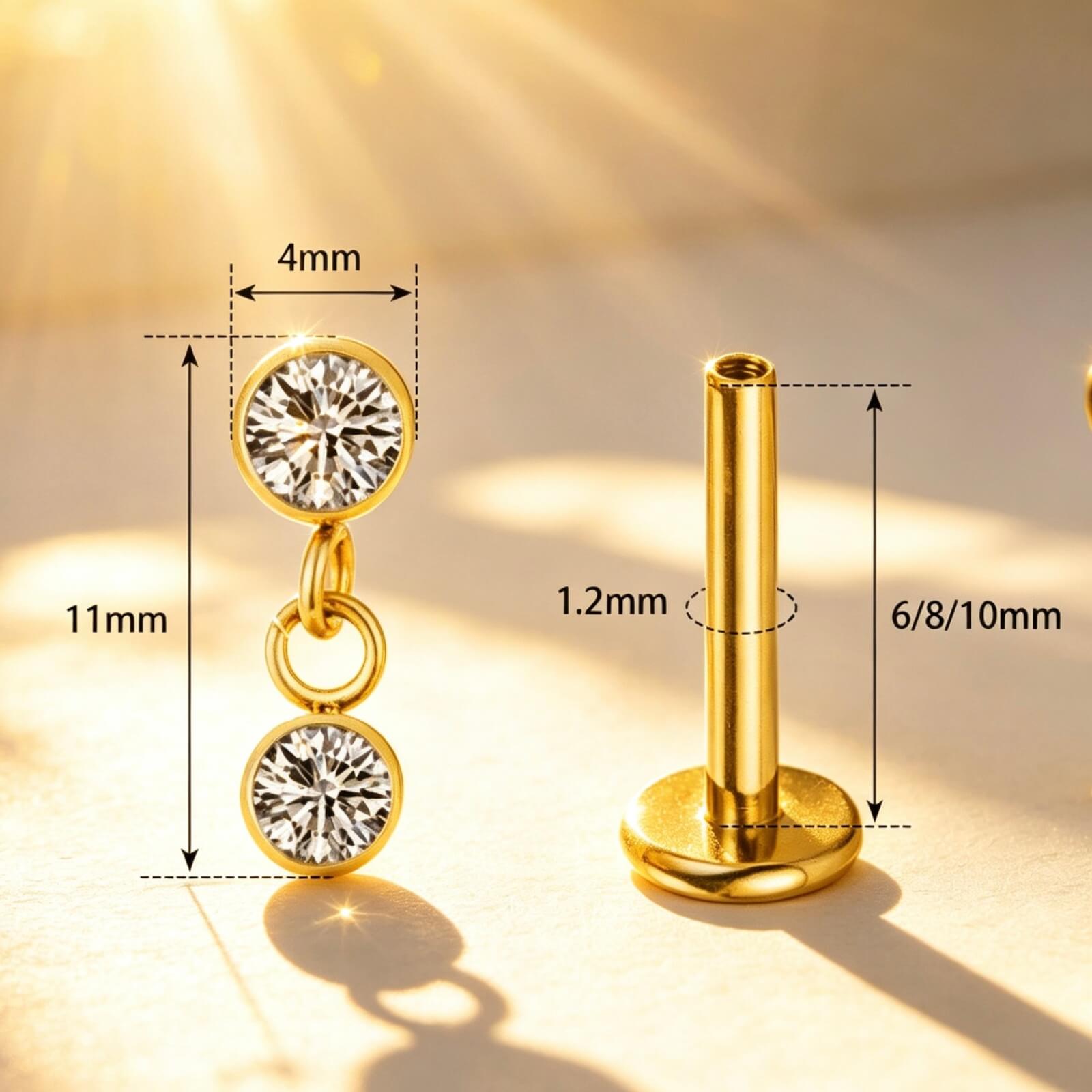Solid Titanium Round CZ Dangle Labret Stud - Image 3