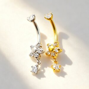 316L Stainless Steel Flower & Star CZ Dangle Belly Button Ring